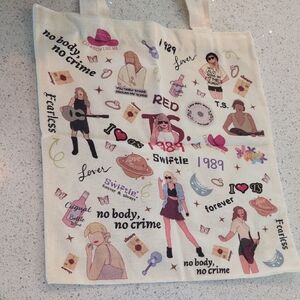 TAYLOR SWIFT Stylish Cream Tote Bag with Graphic Print